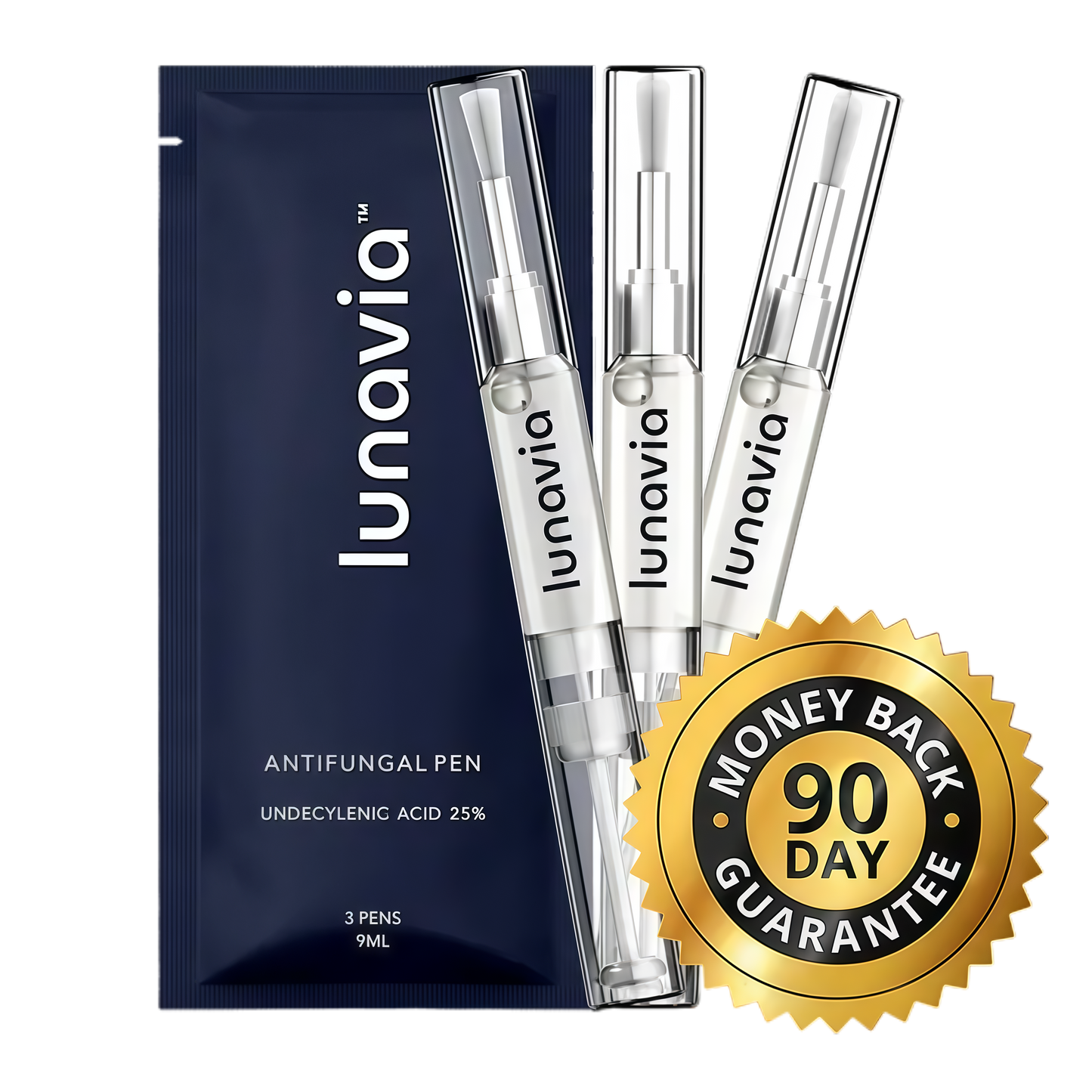 lunavia™ Antifungal Pen | Cures Most Athlete's Foot, Jock Itch, and Ringworm | 25% Undecylenic Acid with added Tea Tree, Jojoba, Clove Bud Oils & Aloe 3 Pack